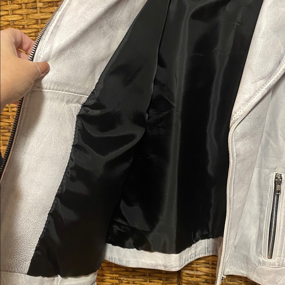 EUC Jild New Leather Inn white gray motorcycle biker jacket soft 100% leather XL - Picture 10 of 15